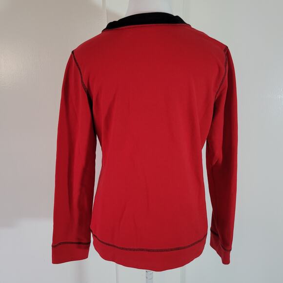 Chico's Size 0 US S Weekends Pullover Red Black Henley 1/4 Zip Sweatshirt Casual - Picture 3 of 10